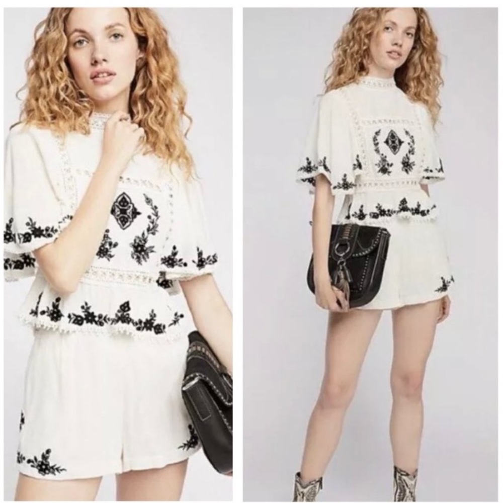 FREE PEOPLE ABBIE EMBROIDERED SHORT SET